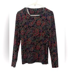 Lauren Ralph Laurel Colorful Paisley Patterned Corton Long Sleeve Top Size XL